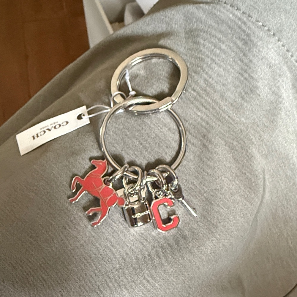 Coach Red and Silver Charm Keychain